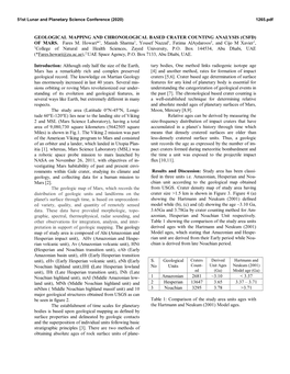 GEOLOGICAL MAPPING and CHRONOLOGICAL BASED CRATER COUNTING ANALYSIS (CSFD) of MARS. Fares M. Howari*1, Manish Sharma1, Yousef Na