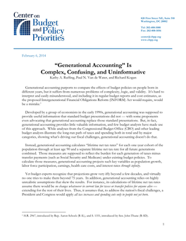 Generational Accounting” Is Complex, Confusing, and Uninformative Kathy A