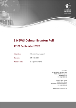 1 NEWS Colmar Brunton Poll 17-21 September 2020
