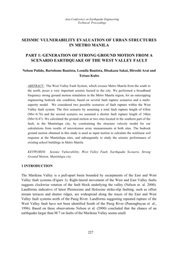 Seismic Vulnerability Evaluation of Urban Structures in Metro Manila Part 1: Generation of Strong Ground Motion from a Scenario