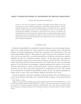 Mean Curvature Flows in Manifolds of Special Holonomy