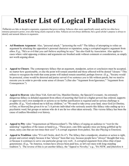 Master List of Logical Fallacies