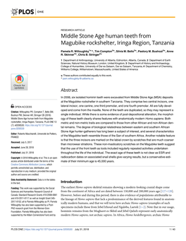 Middle Stone Age Human Teeth from Magubike Rockshelter, Iringa Region, Tanzania