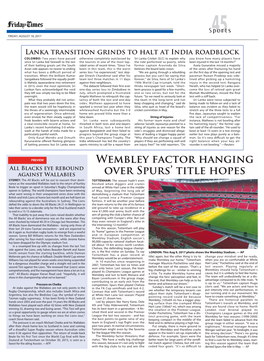 Wembley Factor Hanging Over Spurs' Title Hopes