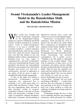 Swami Vivekananda's Leader-Management Model in The