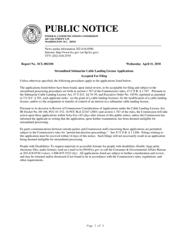 PUBLIC NOTICE FEDERAL COMMUNICATIONS COMMISSION 445 12Th STREET S.W