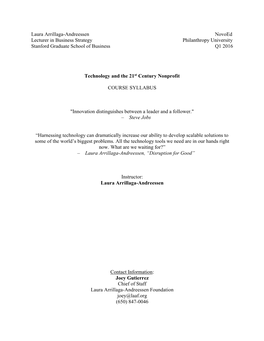 Laura Arrillaga-Andreessen Novoed Lecturer in Business Strategy Philanthropy University Stanford Graduate School of Business Q1 2016