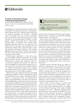The Role of Nonstatin Therapy in Managing Hyperlipidemia This Is One in a Series of Pro/Con Editorials Dis- JONATHAN R
