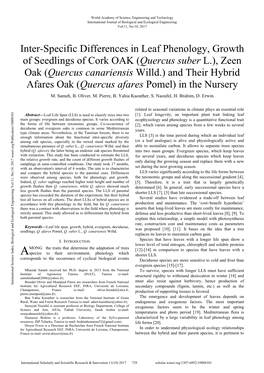 Inter-Specific Differences in Leaf Phenology, Growth Of