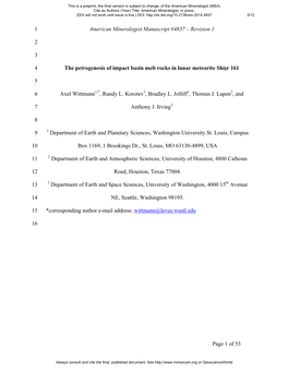 Page 1 of 53 American Mineralogist Manuscript #4837 – Revision 1 1 2