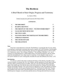 The Brethren a Brief Sketch of Their Origin, Progress and Testimony