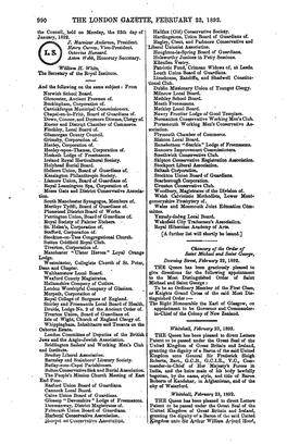 THE CONDON GAZETTE, FEBRTJAKY 23, 1892. the Council,, Held on Monday/The 25Th Day of Halifax (Old) Conservative Society