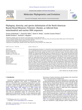 Teleostei: Dionda), As Inferred from Mitochondrial and Nuclear DNA Sequences ⇑ Susana Schönhuth A, , David M