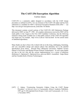 The CAST-256 Encryption Algorithm Carlisle Adams