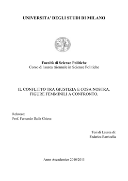 Il Conflitto Tra Giustizia E Cosa Nostra. Figure Femminili a Confronto