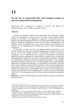 On the Use of Unsaturated Flow and Transport Models in Nutrient and Pesticide Management