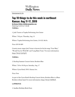 Top 10 in Northeast Kansas Aug 11-17, 2019