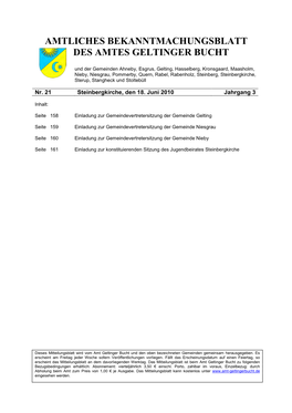 Amtliches Bekanntmachungsblatt Des Amtes Geltinger Bucht