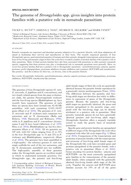 The Genome of Strongyloides Spp. Gives Insights Into Protein Families with a Putative Role in Nematode Parasitism