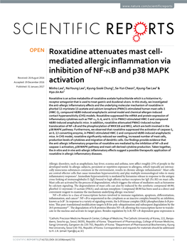 Roxatidine Attenuates Mast Cell-Mediated Allergic Inflammation Via Inhibition of NF-Κb and P38 MAPK Activation