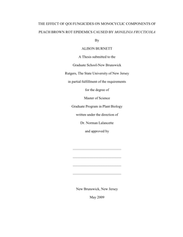 The Effect of Qoi Fungicides on Monocyclic Components Of