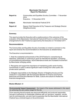 Manchester City Council Report for Resolution