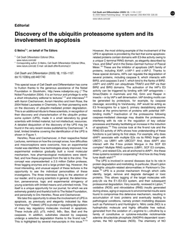 Discovery of the Ubiquitin Proteasome System and Its Involvement in Apoptosis