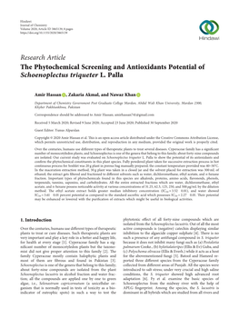 The Phytochemical Screening and Antioxidants Potential of Schoenoplectus Triqueter L