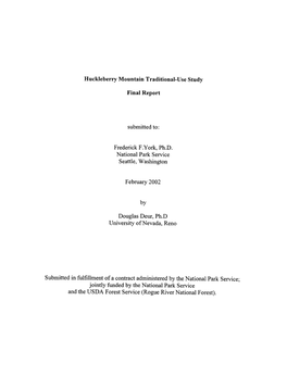 Huckleberry Mountain Traditional-Use Study, 2002