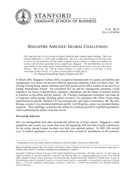 Singapore Airlines: Global Challenges