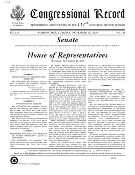 Congressional Record United States Th of America PROCEEDINGS and DEBATES of the 111 CONGRESS, SECOND SESSION