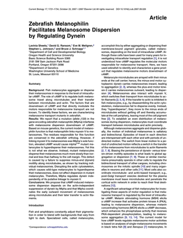 Zebrafish Melanophilin Facilitates Melanosome Dispersion