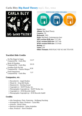 Carla Bley Big Band Theory Mp3, Flac, Wma