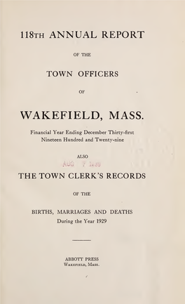 Annual Report of the Town Officers of Wakefield Massachusetts