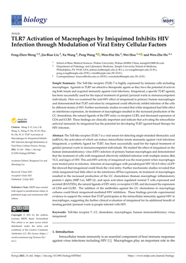 TLR7 Activation of Macrophages by Imiquimod Inhibits HIV Infection Through Modulation of Viral Entry Cellular Factors