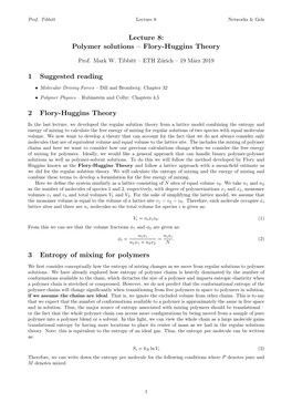 Lecture 8: Polymer Solutions – Flory-Huggins Theory