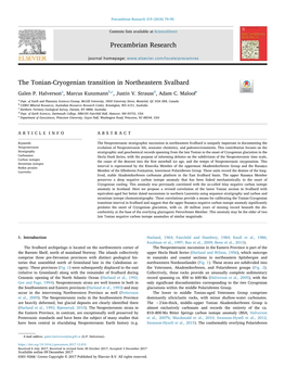 The Tonian-Cryogenian Transition in Northeastern Svalbard T Galen P