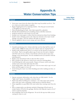 Appendix A: Water Conservation Tips Indoor Water Conservation Tips General