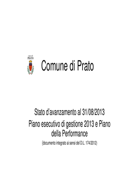 31.08.2013 Stato Avanzamento Piano Esecutivo Di Gestione/ Piano Della Performance 2013