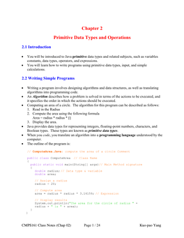 Chapter 2 Primitive Data Types and Operations