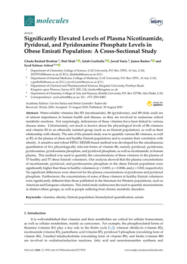 Significantly Elevated Levels of Plasma Nicotinamide, Pyridoxal, and Pyridoxamine Phosphate Levels in Obese Emirati Population