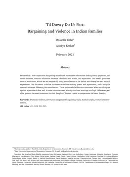 'Til Dowry Do Us Part: Bargaining and Violence in Indian Families