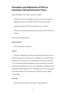 Perception and Adjustment of Pitch in Inharmonic String Instrument Tones