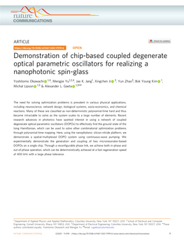 Demonstration of Chip-Based Coupled Degenerate Optical Parametric Oscillators for Realizing a Nanophotonic Spin-Glass