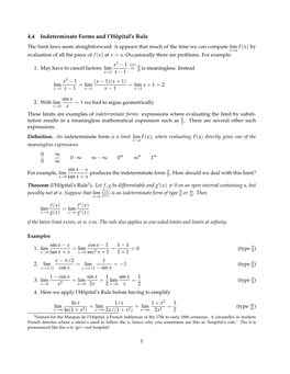 4.4 Indeterminate Forms and L'hôpital's Rule F