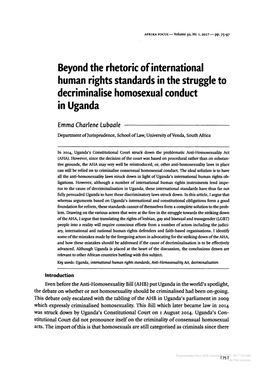 Beyond the Rhetoric of International Human Rights Standards in the Struggle to Decriminalise Homosexual Conduct in Uganda