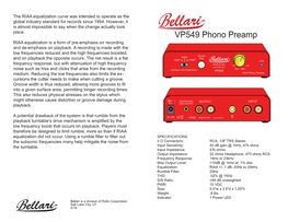 VP549 Phono Preamp RIAA Equalization Is a Form of Pre-Emphasis on Recording and De-Emphasis on Playback