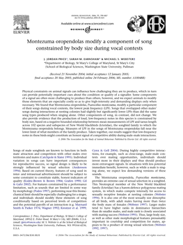 Montezuma Oropendolas Modify a Component of Song Constrained by Body Size During Vocal Contests