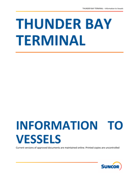 Thunder Bay Teminal – Information to Vessels