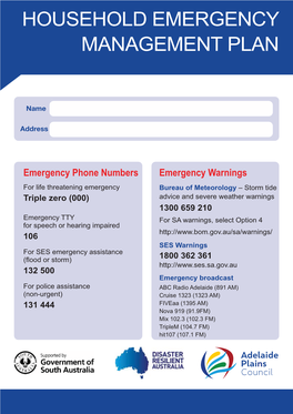 Household Emergency Management Plan